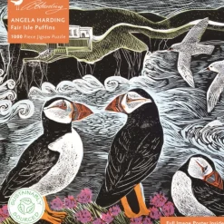 Adult Sustainable Jigsaw Puzzle Angela Harding: Fair Isle Puffins