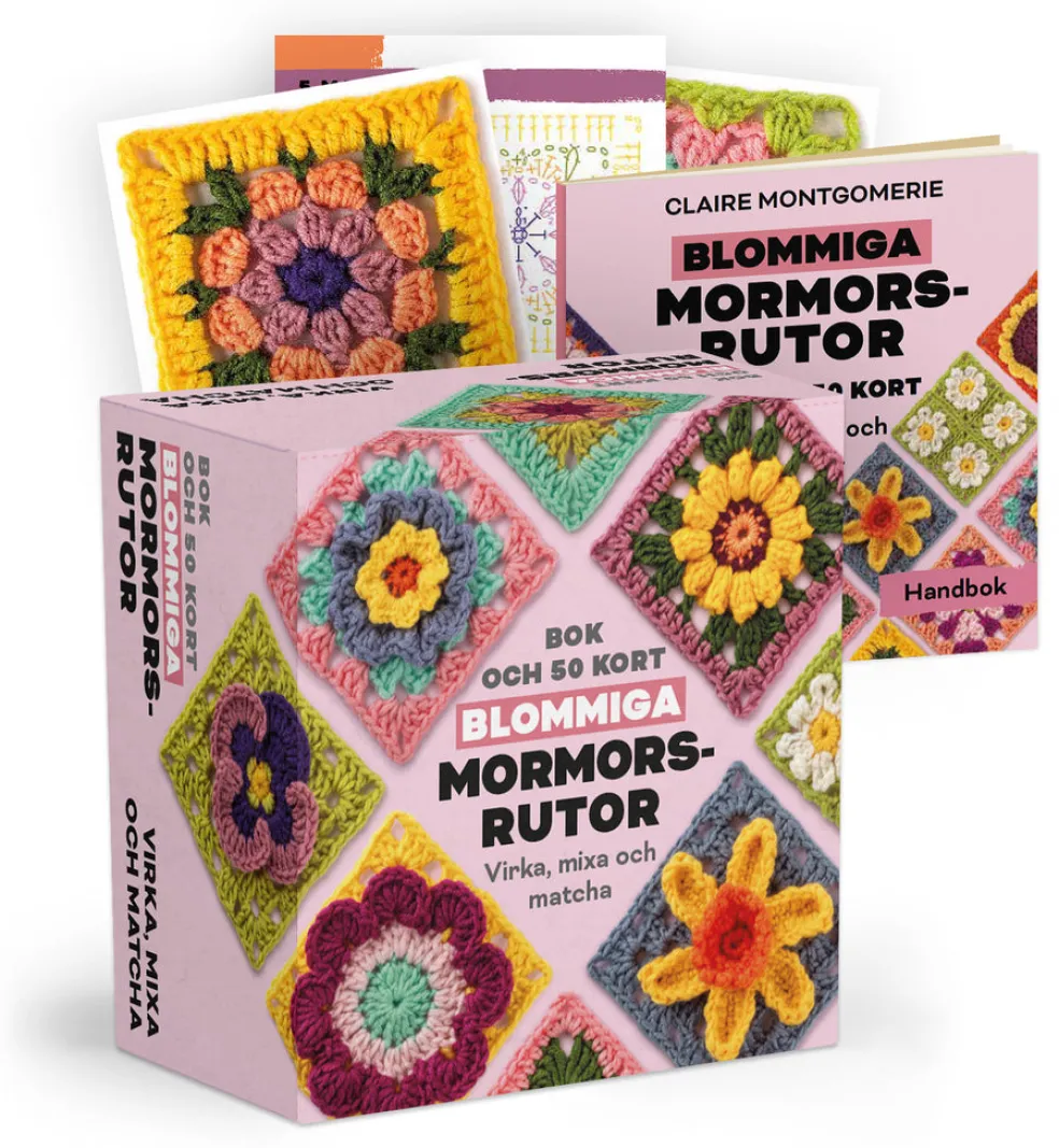 Blommiga mormorsrutor - Bok och 50 kort: Virka, mixa och matcha